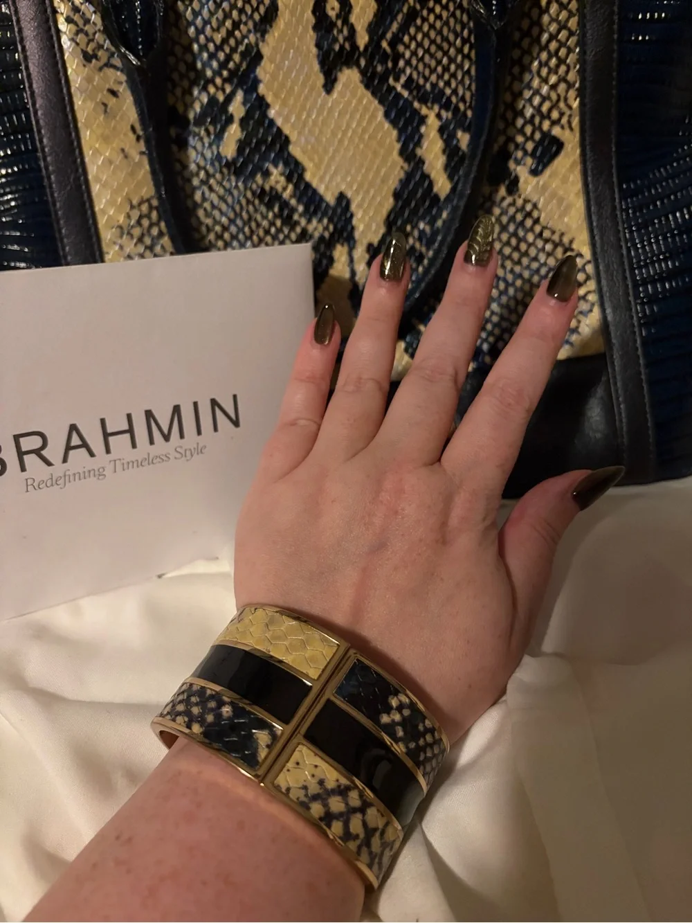 Brahmin Duxbury Satchel with matching wallet and bracelet.